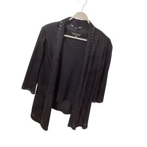Ming Wang 2 piece set black black open studded knit cardigan women's size medium